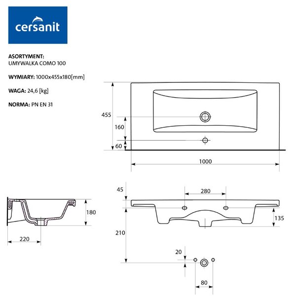 Cersanit COMO - szekrényes mosdó 100 cm, K32-016-EX1