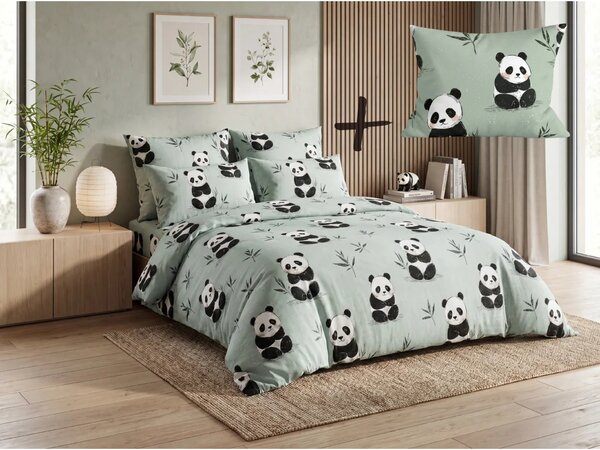 Mikroszálas ágynemű szett PANDA RELAX mentás + Párnahuzat 50 x 70 cm INGYENESEN