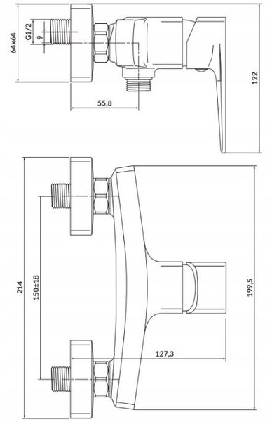Cersanit Larga, fali zuhanycsaptelep, matt fekete, S951-382