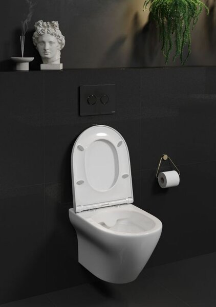 Cersanit Larga Oval CleanOn - függő WC csésze SLIM ülőkével, hőre keményedő, fehér, S701-472