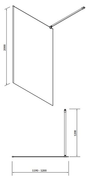 Cersanit Mille, zuhanykabin paravánja 120x200 cm, 8mm átlátszó üveg, fekete profil, S161-004