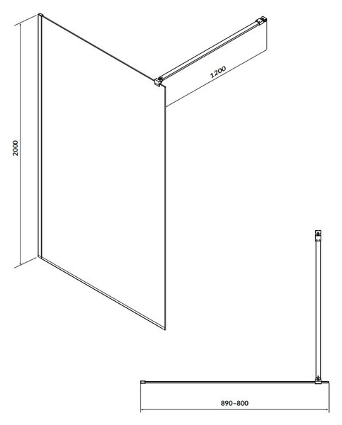 Cersanit Mille, zuhanykabin paravánja 90x200 cm, 8mm átlátszó üveg, fekete profil, S161-008