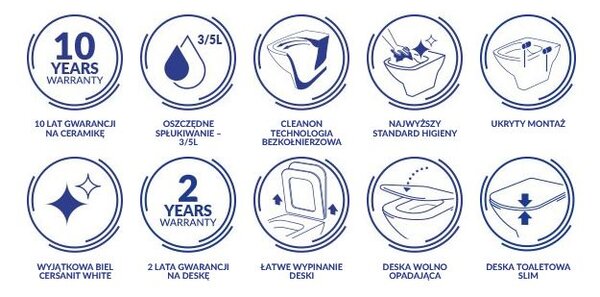 Cersanit Virgo - függő WC-csésze CleanOn lassan leeső ülőfelülettel, fehér, S701-427