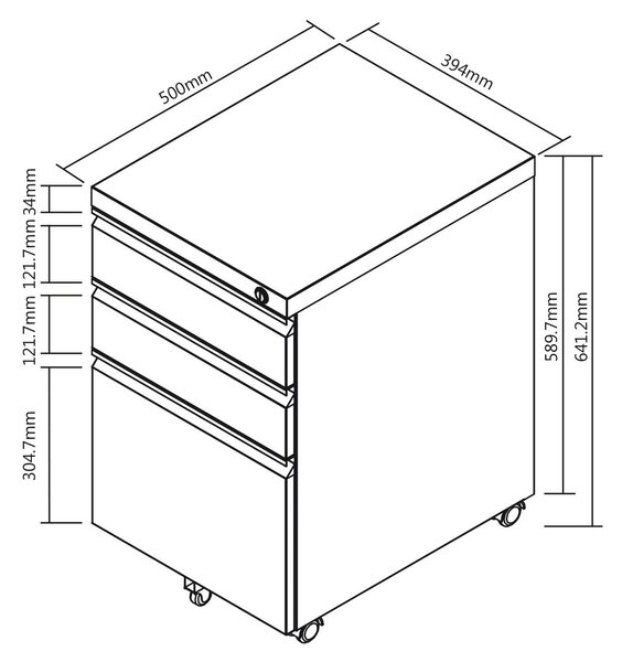 Íróasztal alatti szekrény, fém konténer Maclean zárral, kerekeken, 3 fiókos, fekete, MC-850
