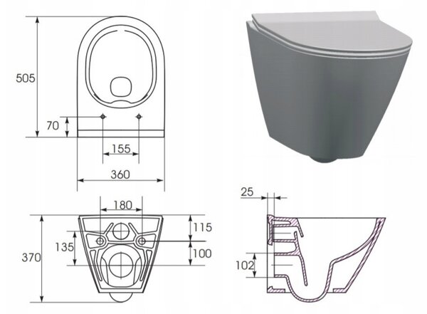 Cersanit City Oval CleanOn, függő wc csésze + wc ülőke lassan záródó hőre keményedő, K701-104