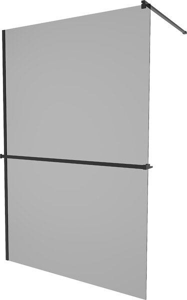 Mexen Kioto +, zuhany paraván polccal és törölközőtartóval 130 x 200 cm, 8mm szürke üveg, fekete profil, 800-130-121-70-40