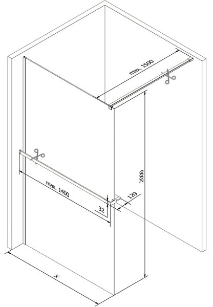 Mexen Kioto +, zuhanyparaván polccal és törölközőtartóval 140 x 200 cm, 8mm átlátszó üvegmintás fehér, króm profil, 800-140-121-01-85