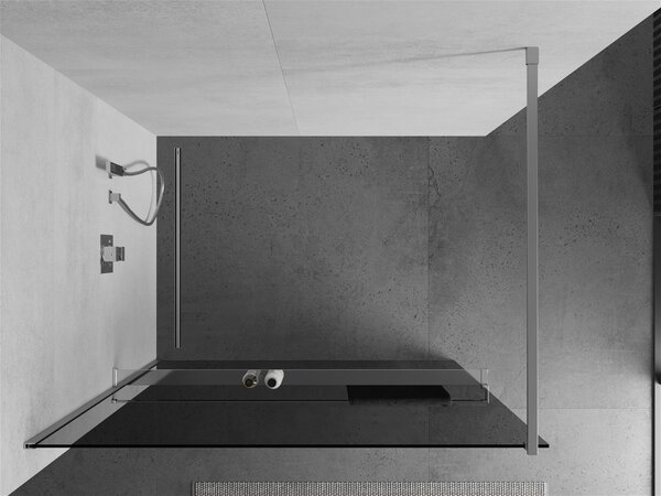 Mexen Kioto +, zuhany paraván polccal és törölközőtartóval 130 x 200 cm, 8mm szürke üveg, króm profil, 800-130-121-01-40