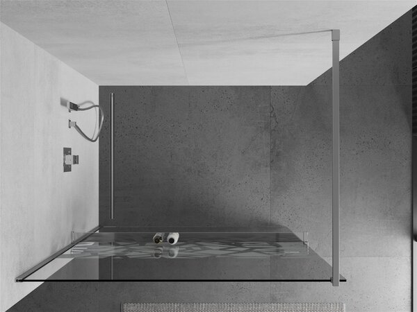 Mexen Kioto +, zuhanyparaván polccal és törölközőtartóval 140 x 200 cm, 8mm átlátszó üvegmintás fehér, króm profil, 800-140-121-01-85