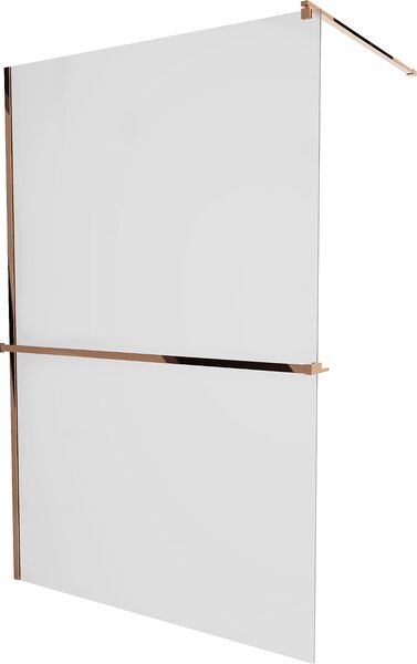 Mexen Kioto +, zuhany paraván polccal és törölközőtartóval 140 x 200 cm, 8 mm-es cukormázüveg, rózsaszín arany profil, 800-140-121-60-30