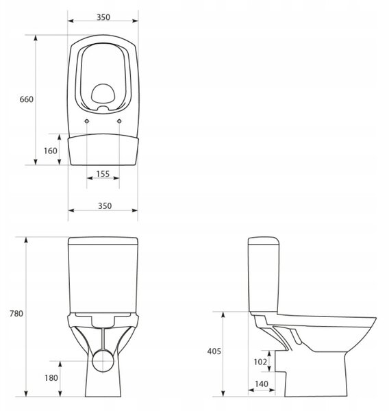 Cersanit CARINA CleanOn, WC kombi 3 / 5l, lassan süllyedő üléssel, fehér, K31-076