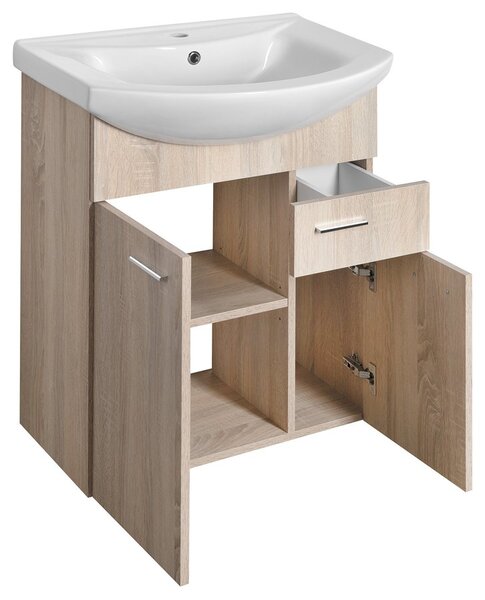 Aqualine Sapho, ZOJA mosdó szekrény 61,5x74x32cm, 2x ajtó, 1x fiók, platina tölgy, 51165