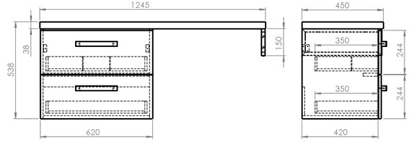 Aqualine Aqualine, VEGA Fürdőszobabútor garnitúra, szélesség 125 cm, fehér/tölgy platina, VG064-03
