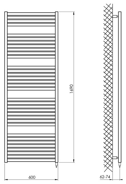 Aqualine Aqualine, TONDI-E elektromos fűtőelem, egyenes, 600x1690 mm, 800W, fekete matt, DE496T