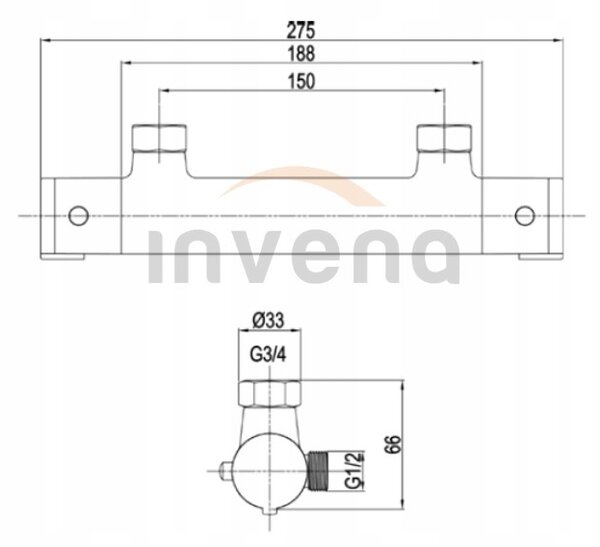 Invena Cool Touch, termosztatikus zuhanycsaptelep 150mm, króm, BT-00-001-x
