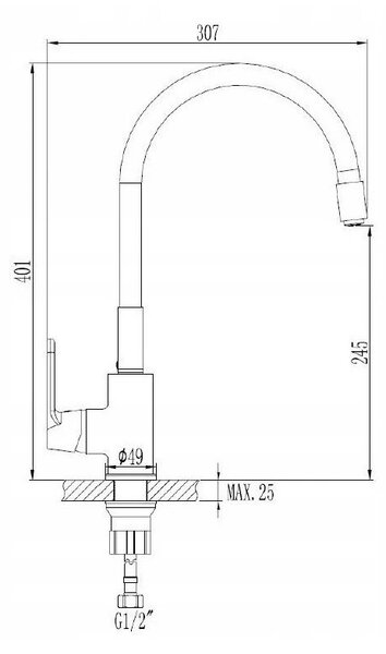 Invena Joga, szabadon álló mosogató csaptelep rugalmas karral, szürke, BZ-32-P05-C