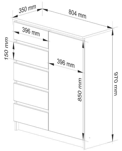 Akord Furniture Factory – Artisán Tölgy és Fehér Komód K80 1D 5SZ, 80x97x35 cm, 5 Fiók, 1 Ajtó
