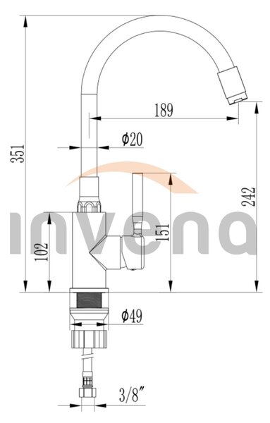 Invena Invena, rejtett bidé csaptelep, arany fényes, BP-00-B09-L