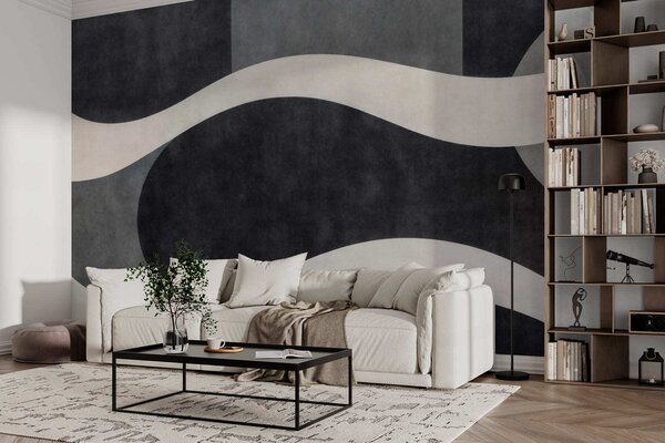 Fotótapéta Grafit, amelyen halvány, áramló hullámok kanyarognak a mély szénszürke alapon, Fotótapéta absztrakt, w05854 : Uwalls.hu