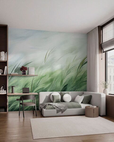 Fotótapéta Bölcs zöld, finom fűszálakkal, melyek a szelíd szellőben gyengéden hajladoznak, Természet fotótapéta, w05853 : Uwalls.hu