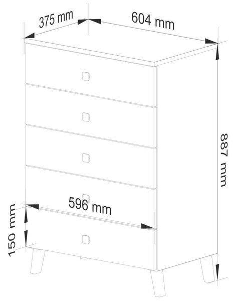 MOBI Komód - 5 Fiókos - Kasmír Arany