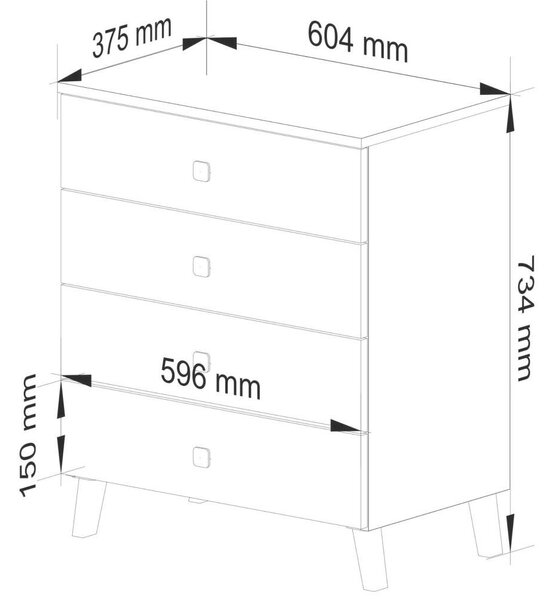 MOBI K-04 Komód - Kasmír Arany - 4 Fiókos