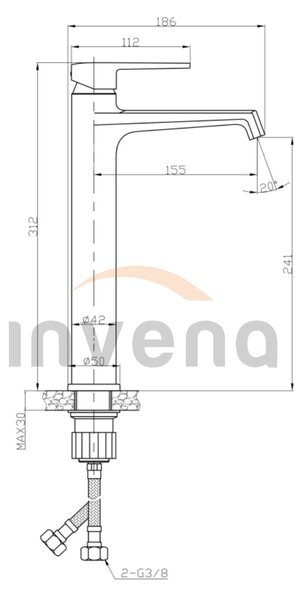 Invena Fira, magas mosdócsaptelep, fekete matt, INV-BU-71-W04-V