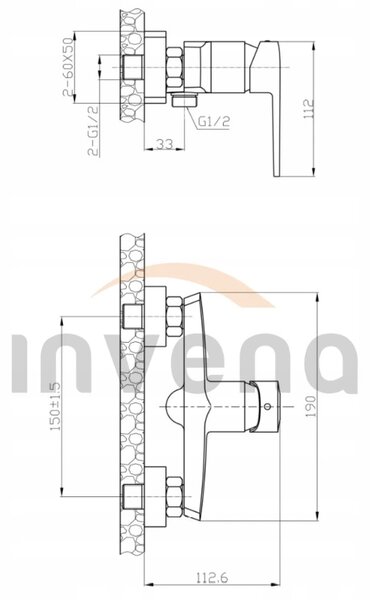 Invena Fira, falra szerelhető zuhanycsaptelep, fekete matt, INV-BN-71-004-V
