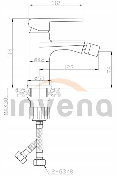 Invena Fira, szabadon álló bidé csaptelep, fekete matt, INV-BB-71-004-V