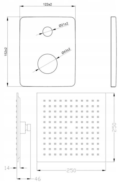 Invena Trend, rejtett zuhanygarnitúra kézi és fejes esőzuhannyal 25x25cm, INV-BS-02-0K4-V