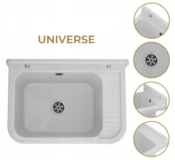 Gamma Universe, univerzális műanyag mosogató 50x34x31 cm + szifon, 1 kamrás, fehér, GMA-KGK50-WH