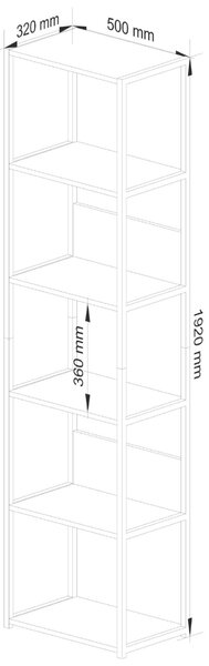 Loft Fém Polcrendszer - 6 Polc - 50x192x32 cm - Fehér/Szürke