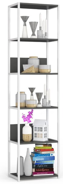 Loft Fém Polcrendszer - 6 Polc - 50x192x32 cm - Fehér/Szürke