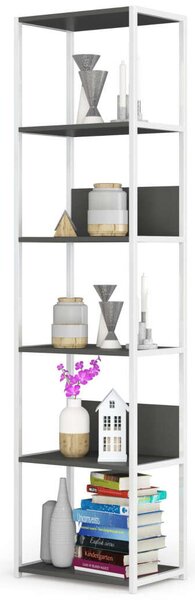Loft Fém Polcrendszer - 6 Polc - 50x192x32 cm - Fehér/Szürke