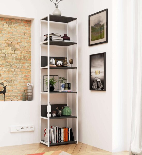 Loft Fém Polcrendszer - 6 Polc - 50x192x32 cm - Fehér/Szürke