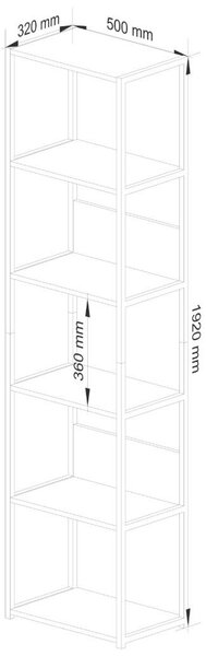 Loft Fém Polcrendszer - 6 Polc - 50x192x32 cm - Fehér/Szürke