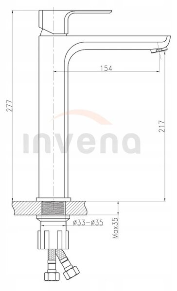 Invena Nyks, magas mosdócsaptelep, fényes króm, INV-BU-28-W01-S