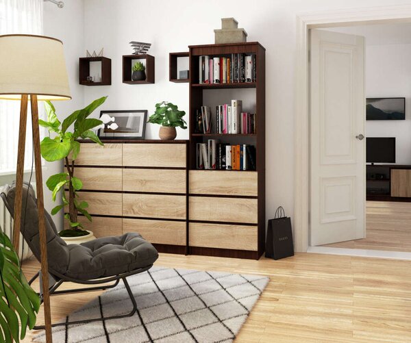 IRODAI Polc - 3 Fiók, 2 Polc - 60x180x35 cm - Wenge/Sonoma