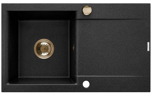 Invena Tesalia, 1 kamrás gránit mosogató lefolyóval 760x440x160 mm és Glamour konyhai csaptelep rugalmas karral + arany automata szifon, INV-AZ-01-Z4…
