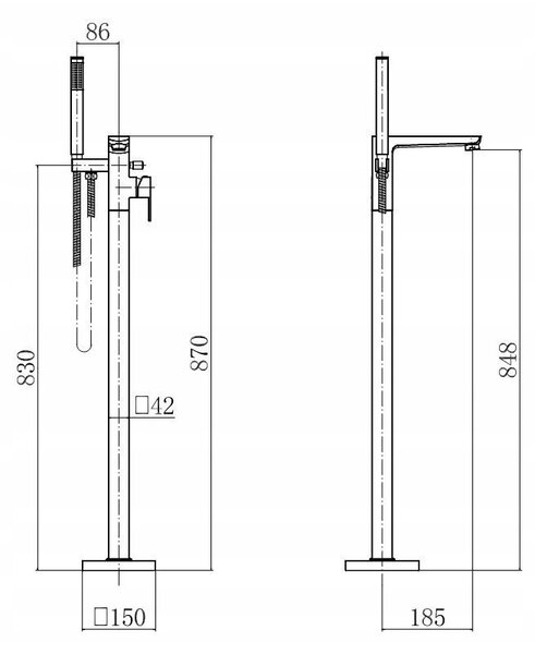Invena Paros, szabadon álló kádcsaptelep, króm, INV-BW-09-W01-A