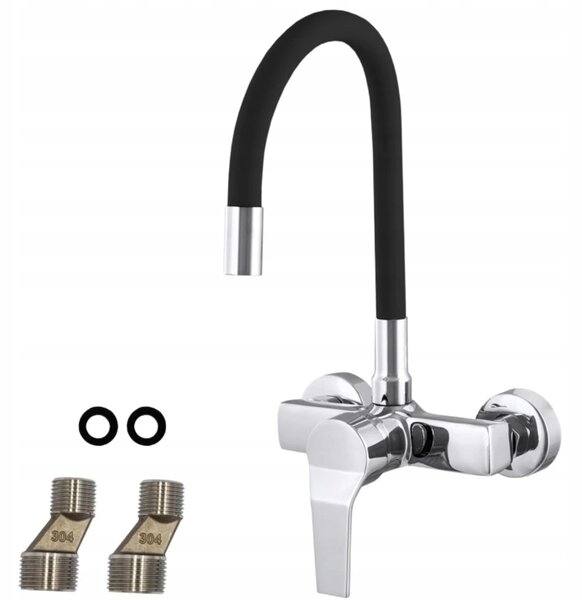 Gamma Flex, falra szerelhető mosogató csaptelep rugalmas karral, fekete-króm, GMA-BFXS-BK