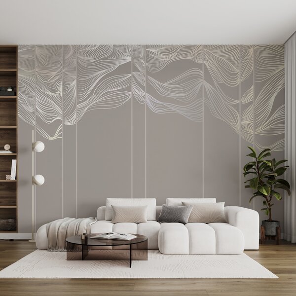 Fotótapéta Folyó fehér absztrakt vonal hullámok világosbarna háttér előtt, Fotótapéta design, w08263 : Uwalls.hu
