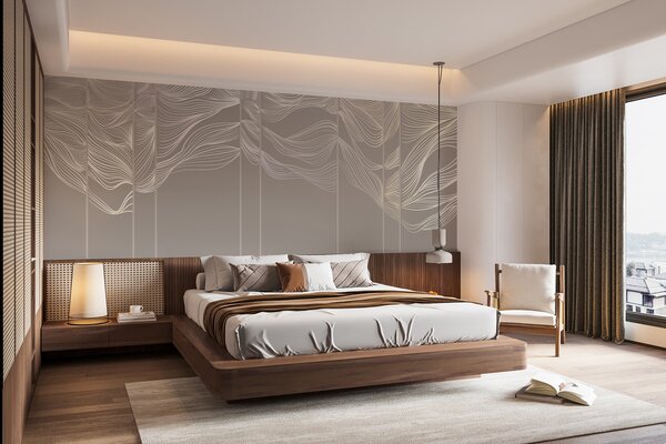 Fotótapéta Folyó fehér absztrakt vonal hullámok világosbarna háttér előtt, Fotótapéta design, w08263 : Uwalls.hu