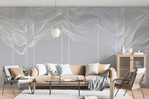 Fotótapéta Folyó fehér absztrakt vonal hullámok világosszürke háttér előtt, Fotótapéta modern, w08263v1 : Uwalls.hu