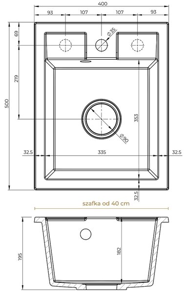 SINK Quality Mosogató Quality Ferrum 40, konyhai gránit mosogató 400x500x195 mm + fekete szifon, fekete foltos-Brocade, SKQ-FER.B.1K40.XB