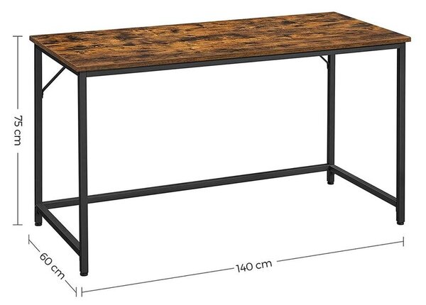 Íróasztal fém kerettel, kis irodai asztal, 140 cm, rusztikus barna