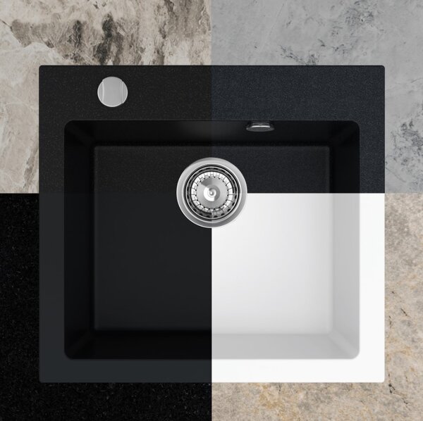 SINK Quality Mosogató Quality Ferrum 50, konyhai gránit mosogató 490x450x195 mm + szifon, fekete, SKQ-FER.C.1K50.X