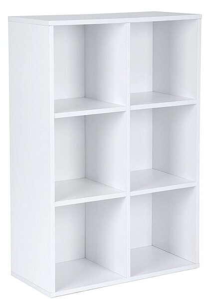 3 szintes könyvespolc, tárolópolc 6 rekesszel, fehér