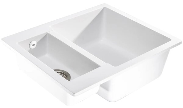 SINK Quality Mosogató Quality Ferrum, konyhai gránit mosogató 605x495x210 mm + szifon, fehér, SKQ-FER.W.5KBO.X