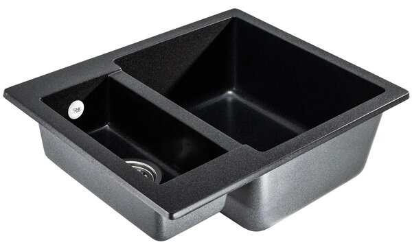 SINK Quality Mosogató Quality Ferrum, konyhai gránit mosogató 605x495x210 mm + szifon, fekete foltos-BROCADE, SKQ-FER.B.5KBO.X